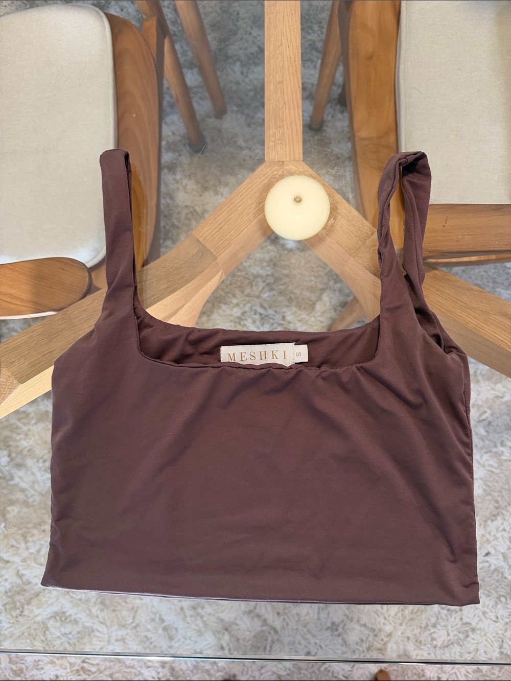 Meshki Chocolate Brown Square Neck Crop Top